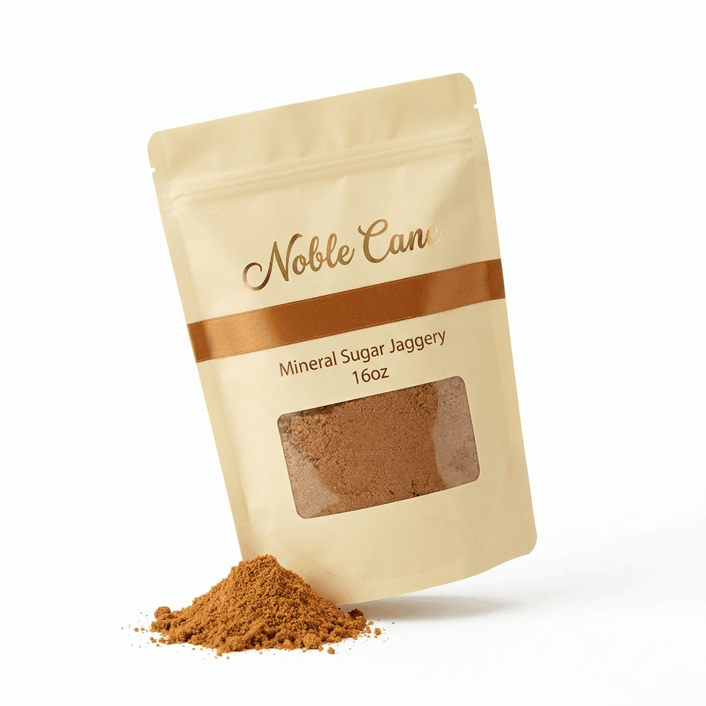 Noble Cane Mineral Sugar pouch with loose jaggery powder