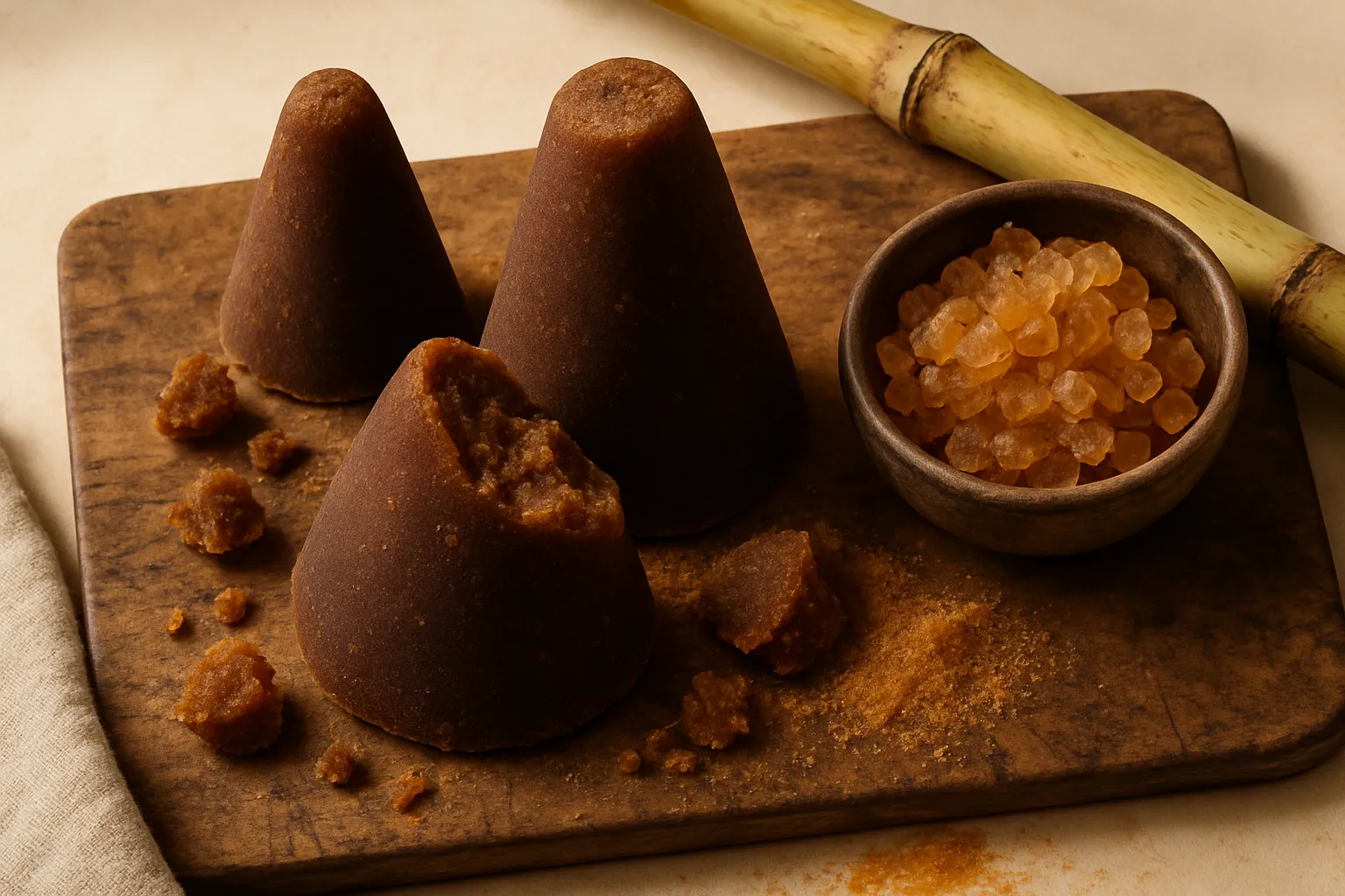 Blocks of panela whole cane sugar with caramel color and unrefined texture